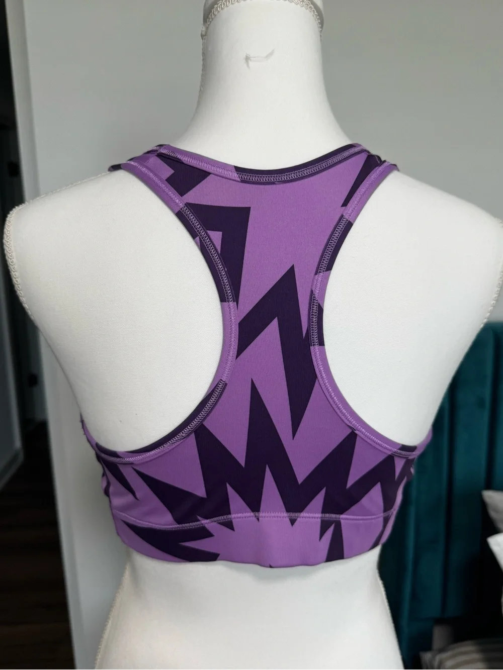 Nike Purple Graphic Racerback Sports Bra with White Swoosh